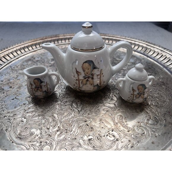Vintage Reutter Miniature MJ Hummel Mini Porcelain Doll House Tea Set Girl 15 pc - Picture 5 of 8